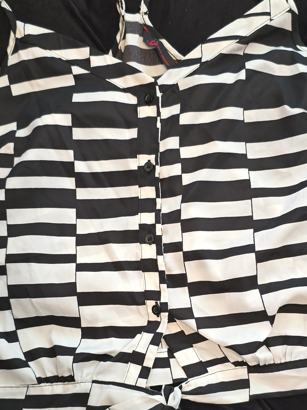 sofia by sofia vergara Black and White Striped V-Neck Cami Top